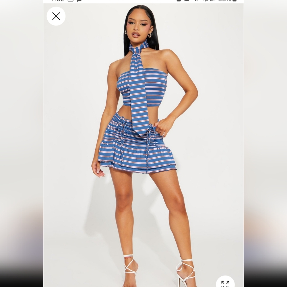 Fashion Nova Blue and White Striped Skirt Set